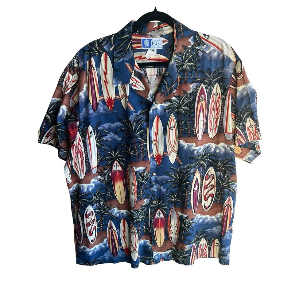 RJC Hawaii Men's Vintage Hawaiian Shirt Surf Board Button Up - Pocket Size 2XL